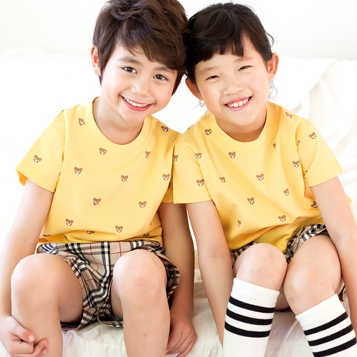 [서울원복] 1240 노랑곰돌이 나염라운드T (PK) / 유치원 어린이집 여름 단체티셔츠 단체선물 개별구매가능