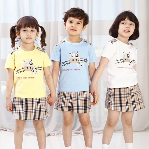 [리틀빔] S908(노랑) S907(하늘) S909(백색) (베이지체크팬츠/큐롯팬츠) / 여름활동복 하복 유치원 어린이집