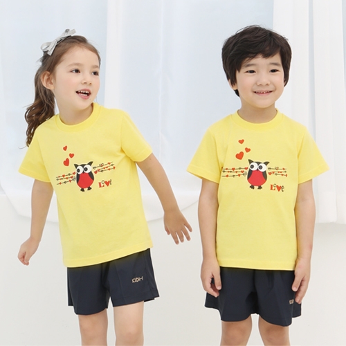 [키디아이] 부엉이 티셔츠 (연노랑/화이트) / 유치원 어린이집 여름 단체티셔츠 단체선물 개별구매가능